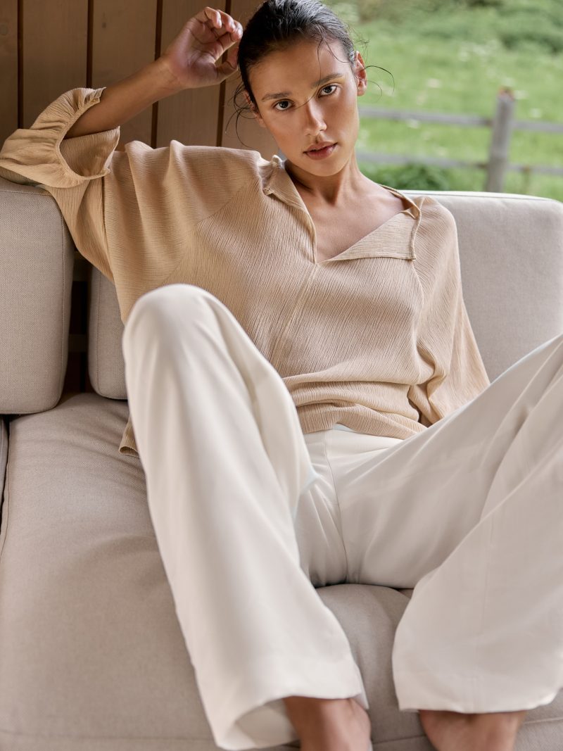 Flower silk-cotton blouse